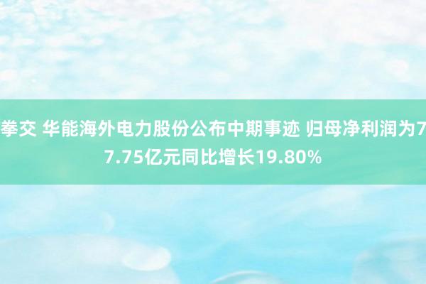 拳交 华能海外电力股份公布中期事迹 归母净利润为77.75亿元同比增长19.80%